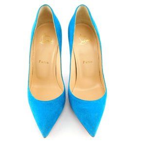 CHRISTIAN LOUBOUTIN Aqua Blue Suede Leather Classic Stiletto Heel Pumps 36.5